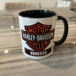 Harley-Davidson Black and White Mug NEW has the name Vanessa on it